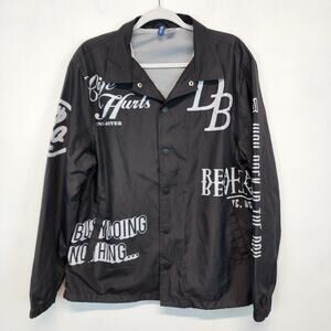 H&M Mens Graphic Windbreaker Jacket Size M Black Urban Grafitti  Life Hurts